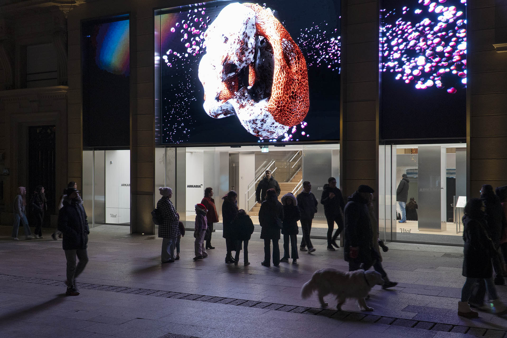 Instalación de arte digital basada en datos en la fachada LED del centro cultural ARKABIA